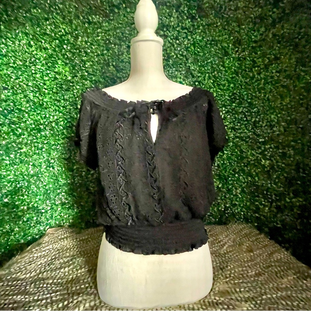 Bebe Black Eyelet Top